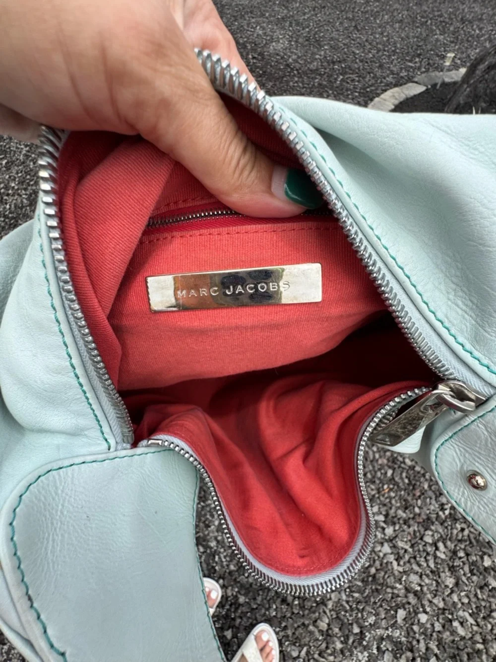 Marc Jacobs Light Mint Green Leather Hobo Bag Made in Italy Silver Hardware